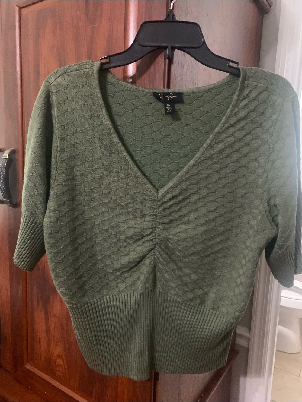 Jessica Simpson Olive Green Textured Knit Top